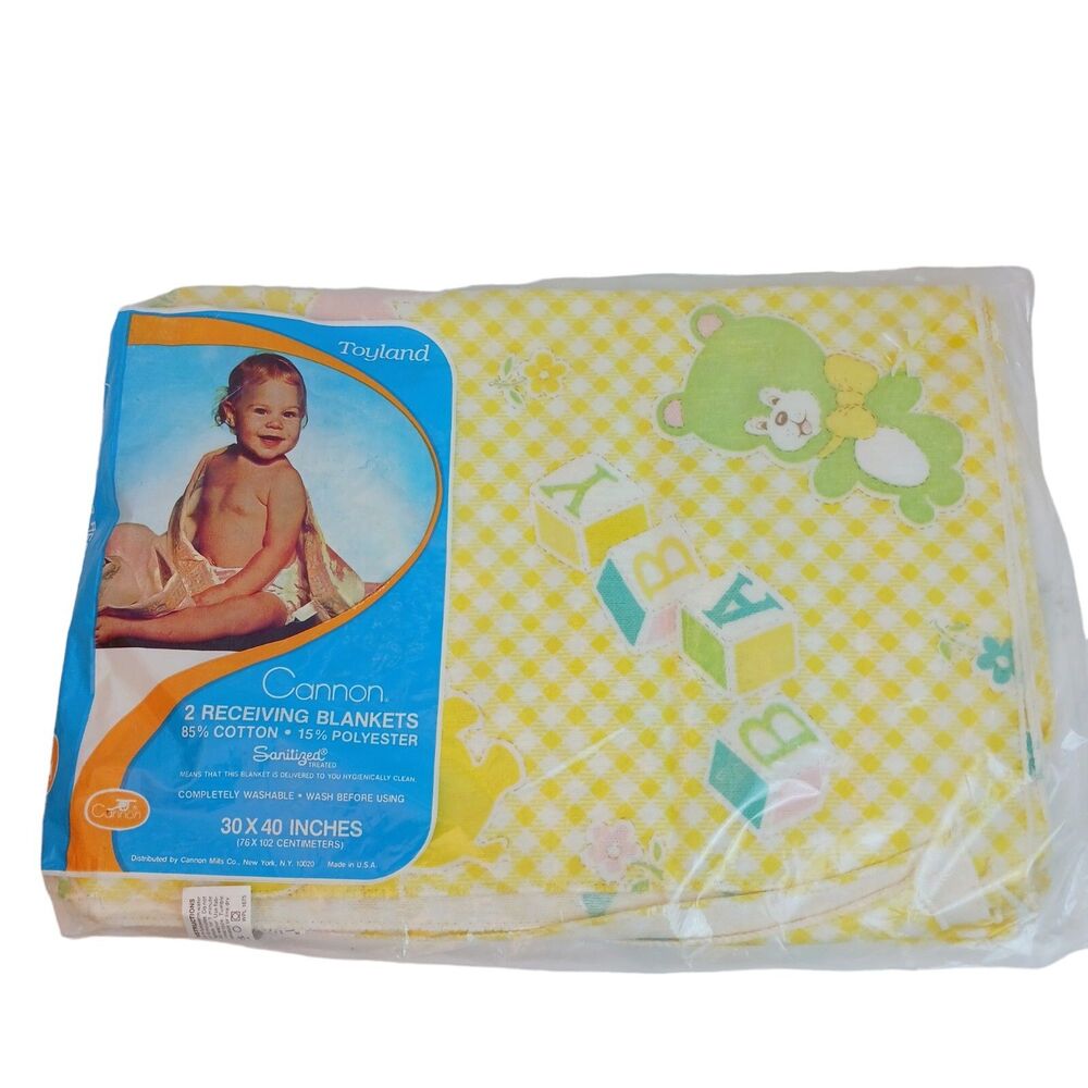 2 Vtg Cannon Infant Receiving Baby Blankets 100% Acrylic 30X40 Made in USA NOS